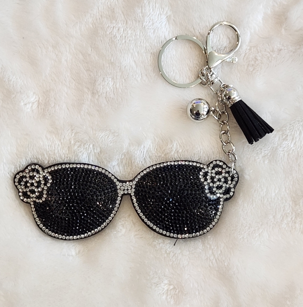 Elegant Black and Silver Sunglasses Keychain Bag Charm